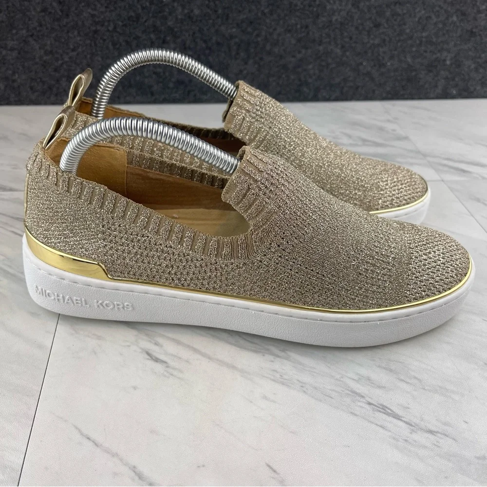 •Michael kors gold glitter slip on sneaker shoes women’s size 8.5_14
